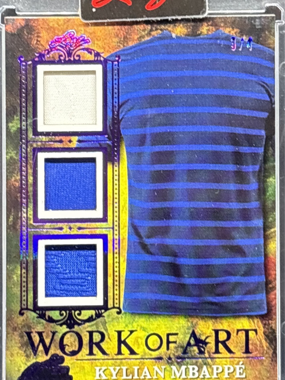 Leaf Work of Art Kylian Mbappé Kids Trading Card - Blue Jersey Mem LE 3/4
